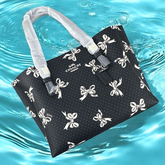 Coach Mollie Tote Bag 25 In Canvas With Bow Print Purse - Picture 1 of 9